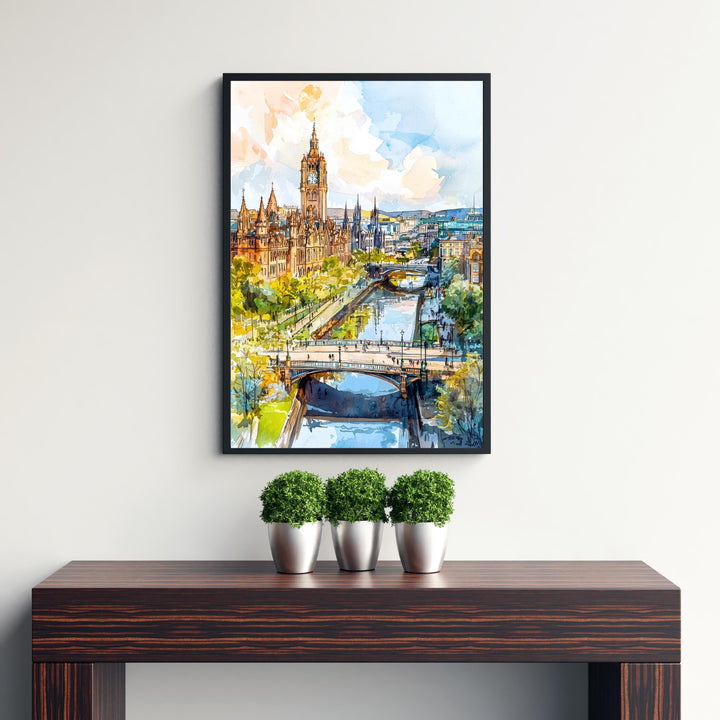 Glasgow Scotland Travel Poster Print City Wall Art Scottish Architecture Decor Gift for UK Lovers