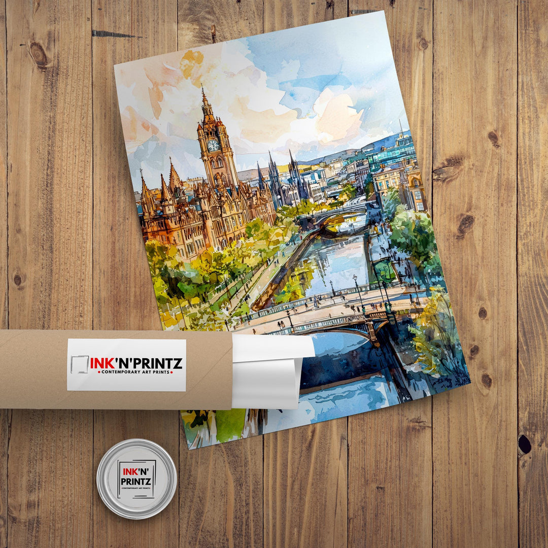 Glasgow Scotland Travel Poster Print City Wall Art Scottish Architecture Decor Gift for UK Lovers