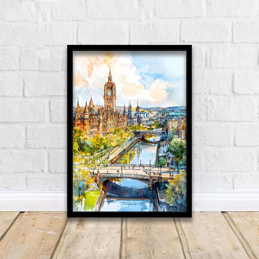 Glasgow Scotland Travel Poster Print City Wall Art Scottish Architecture Decor Gift for UK Lovers