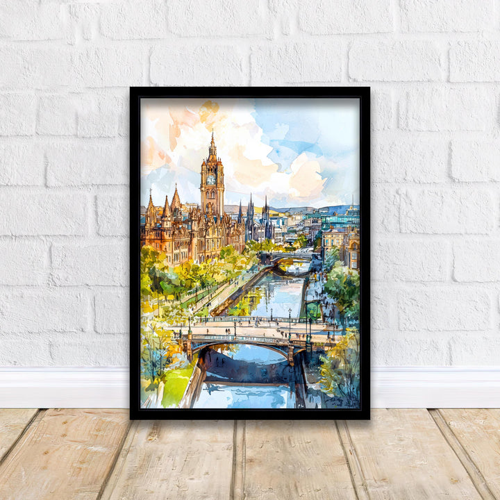 Glasgow Scotland Travel Poster Print City Wall Art Scottish Architecture Decor Gift for UK Lovers