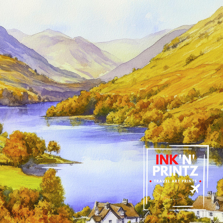 Grasmere Lake District Travel Poster Print English Countryside Wall Art Scenic Landscape Decor Gift