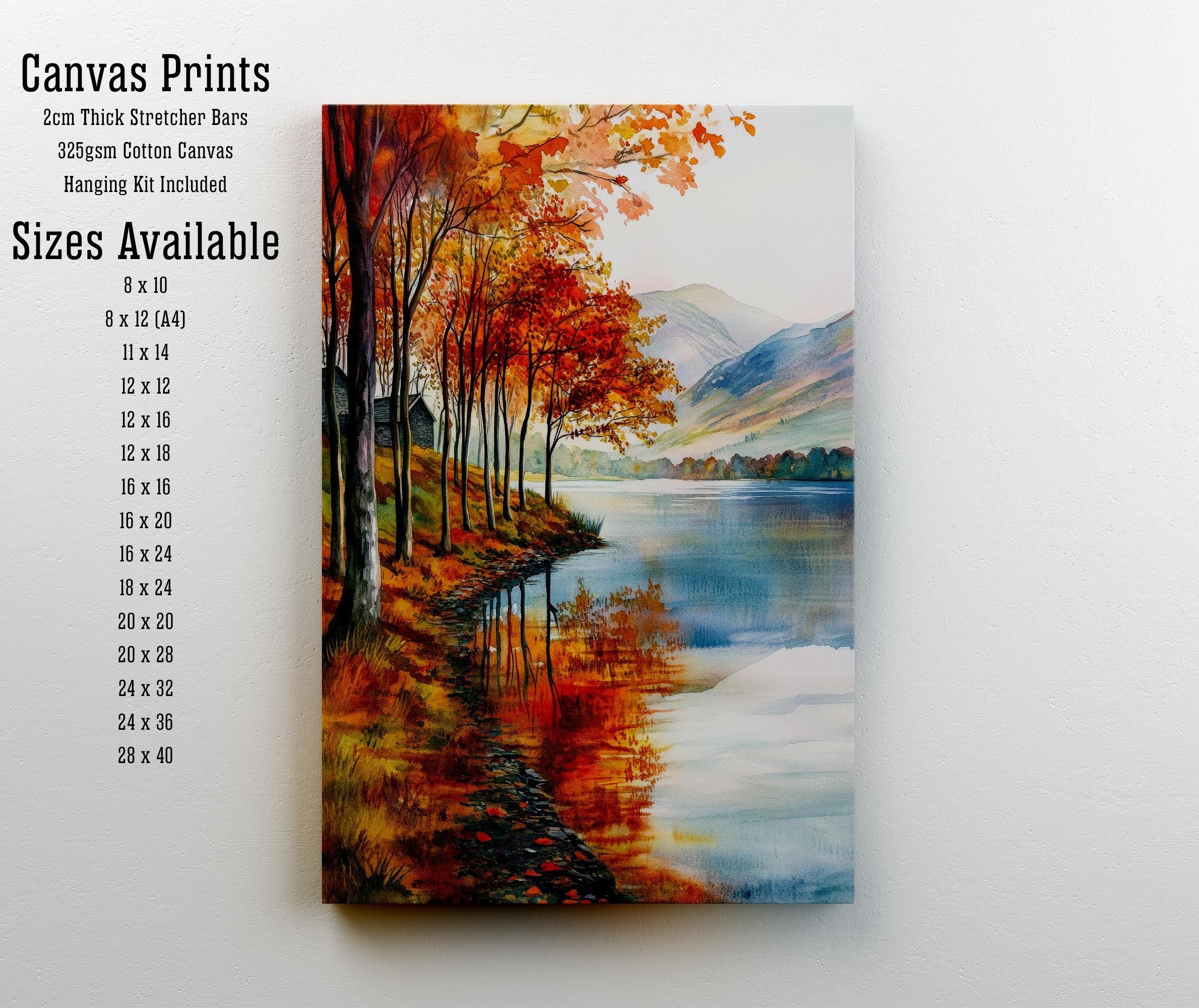 Lake District Autumn Travel Poster Print English Countryside Wall Art Fall Landscape Decor Gift