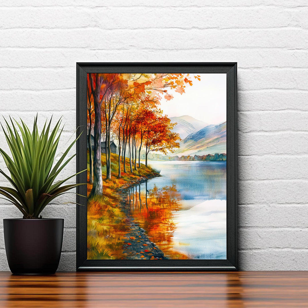 Lake District Autumn Travel Poster Print English Countryside Wall Art Fall Landscape Decor Gift