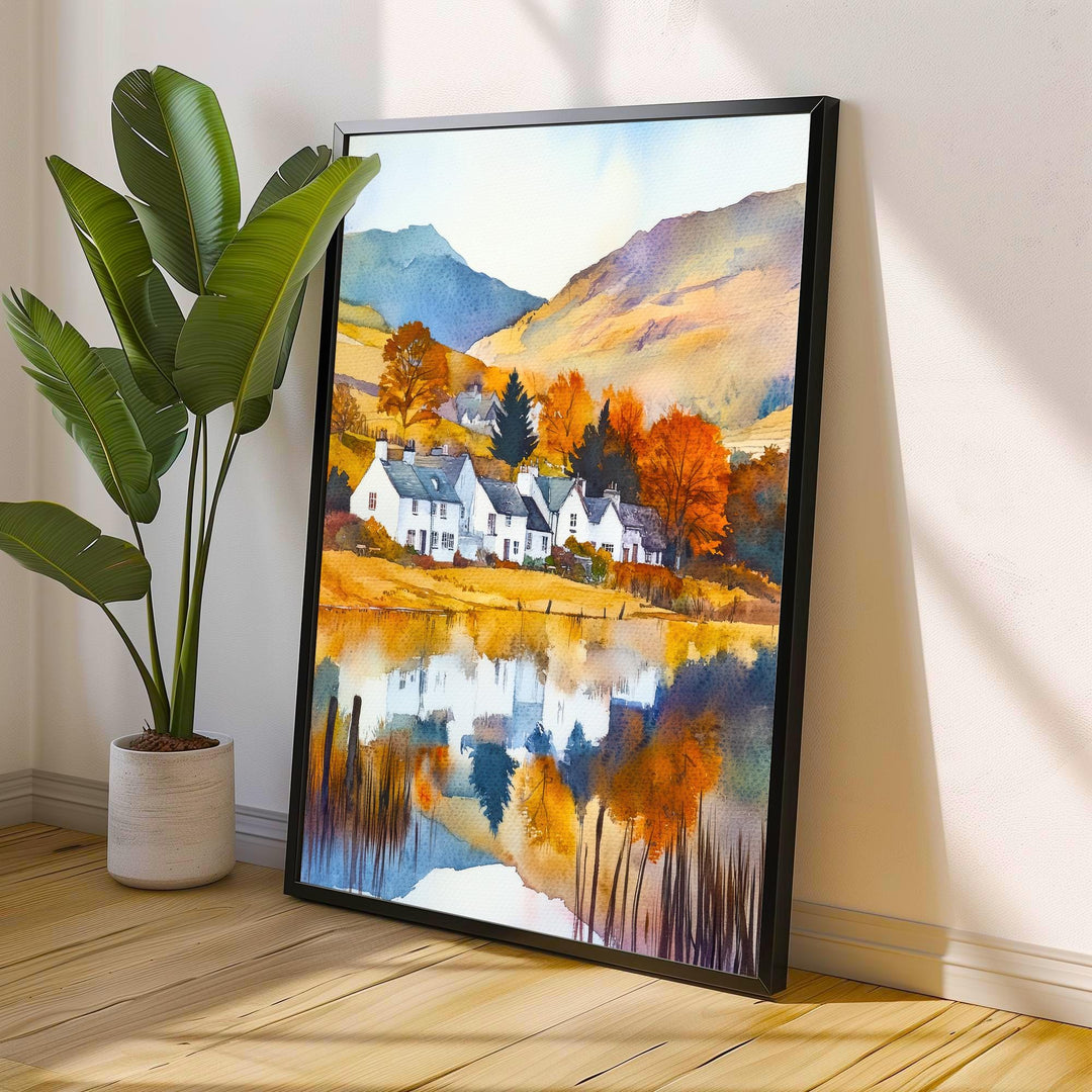 Lake District Watercolor Painting English Countryside Wall Art Scenic Landscape Print UK Travel Decor Gift