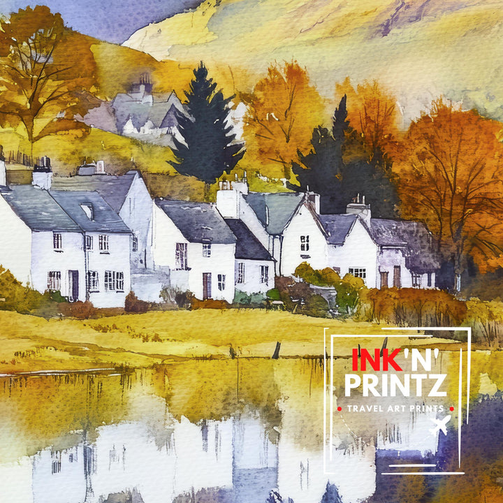 Lake District Watercolor Painting English Countryside Wall Art Scenic Landscape Print UK Travel Decor Gift