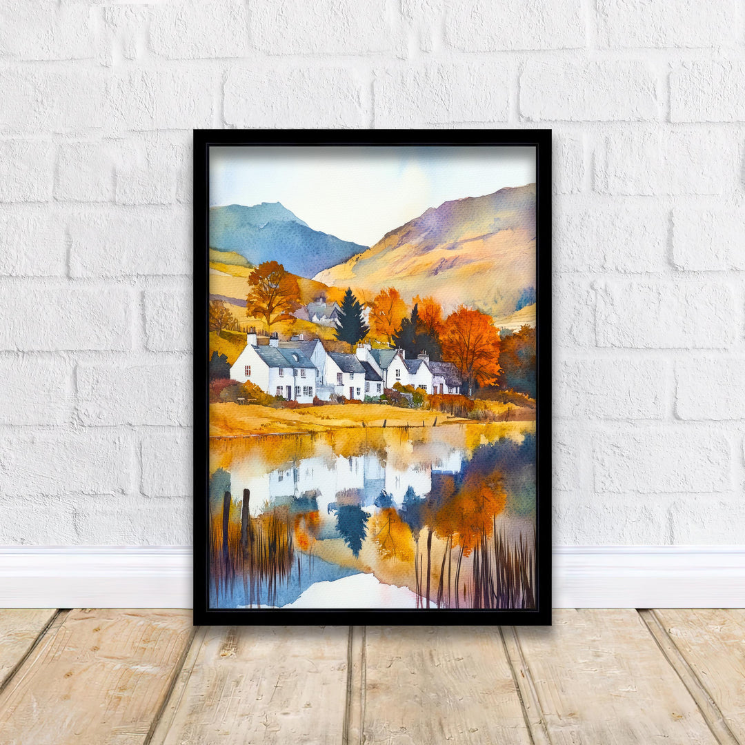 Lake District Watercolor Painting English Countryside Wall Art Scenic Landscape Print UK Travel Decor Gift