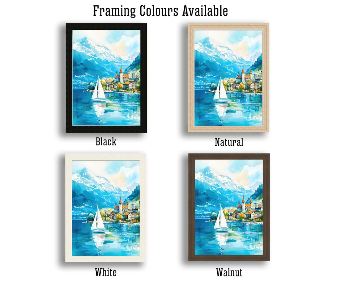Lake Geneva Travel Poster Print Switzerland Wall Art Scenic Alpine Landscape Decor Gift for Europe Lovers