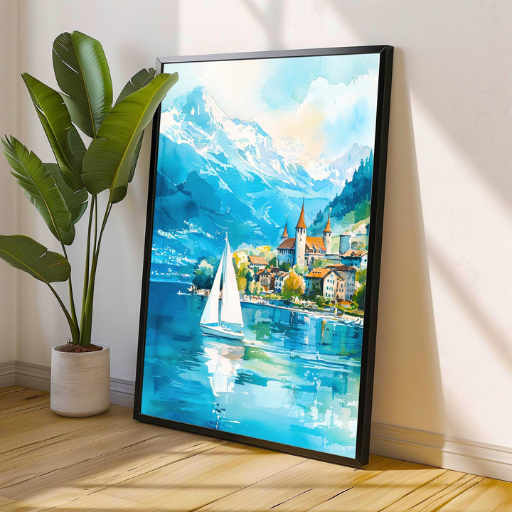 Lake Geneva Travel Poster Print Switzerland Wall Art Scenic Alpine Landscape Decor Gift for Europe Lovers