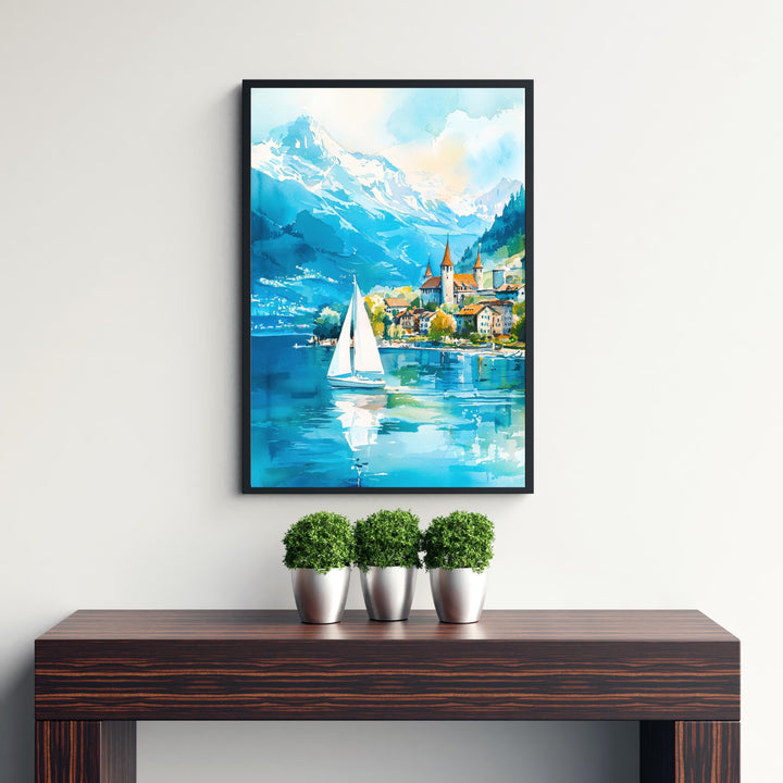 Lake Geneva Travel Poster Print Switzerland Wall Art Scenic Alpine Landscape Decor Gift for Europe Lovers