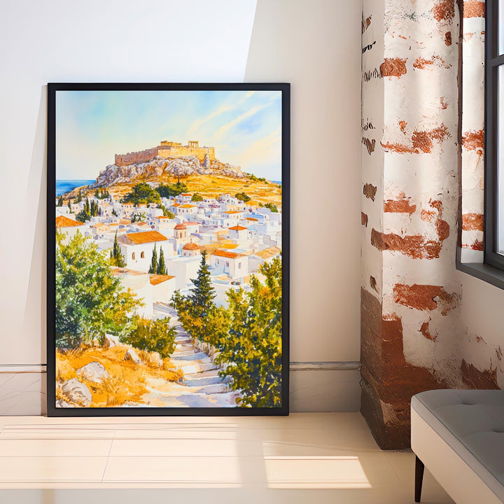 Lindos Rhodes Travel Poster Print Greece Wall Art Greek Island Decor Scenic Coastal Landscape Gift