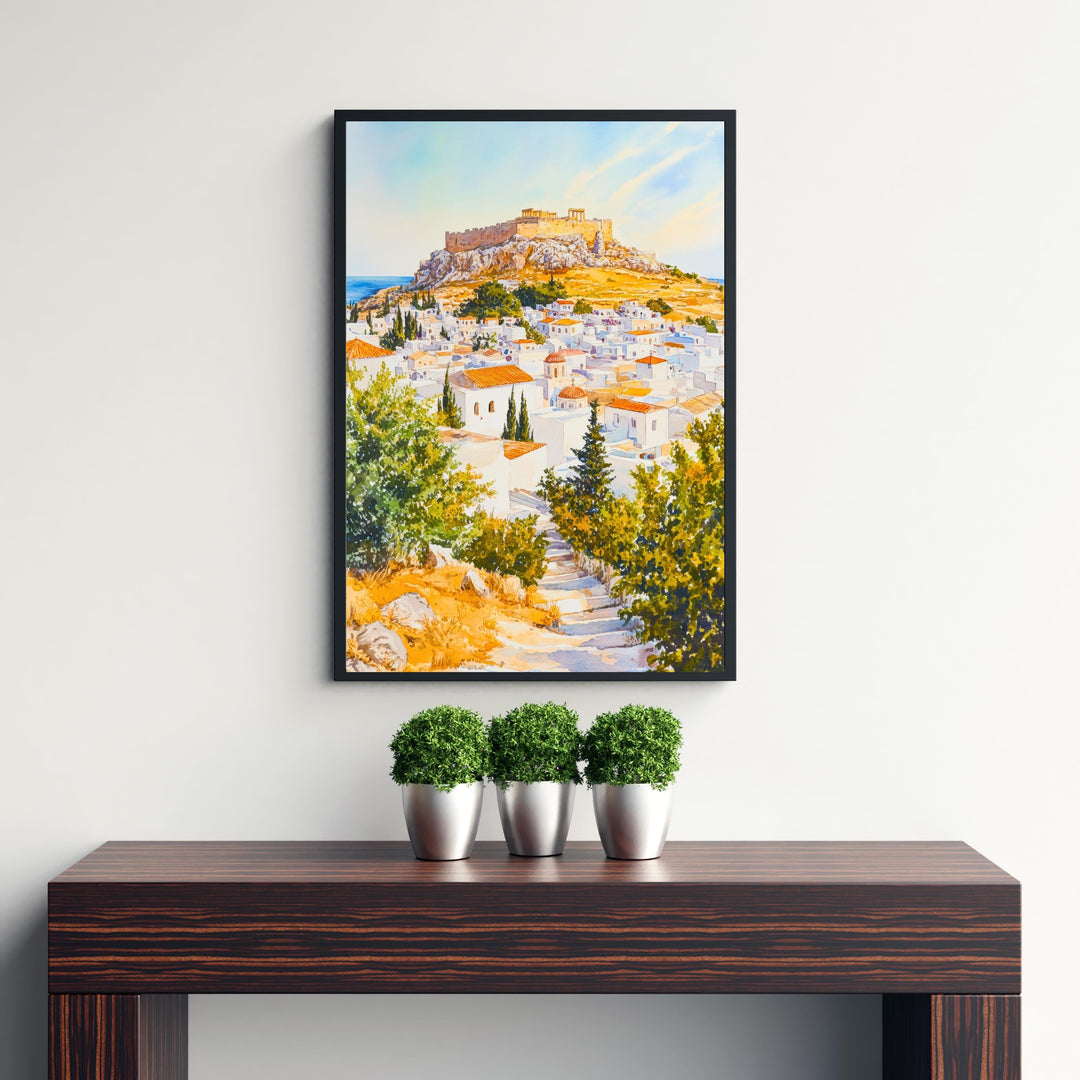 Lindos Rhodes Travel Poster Print Greece Wall Art Greek Island Decor Scenic Coastal Landscape Gift