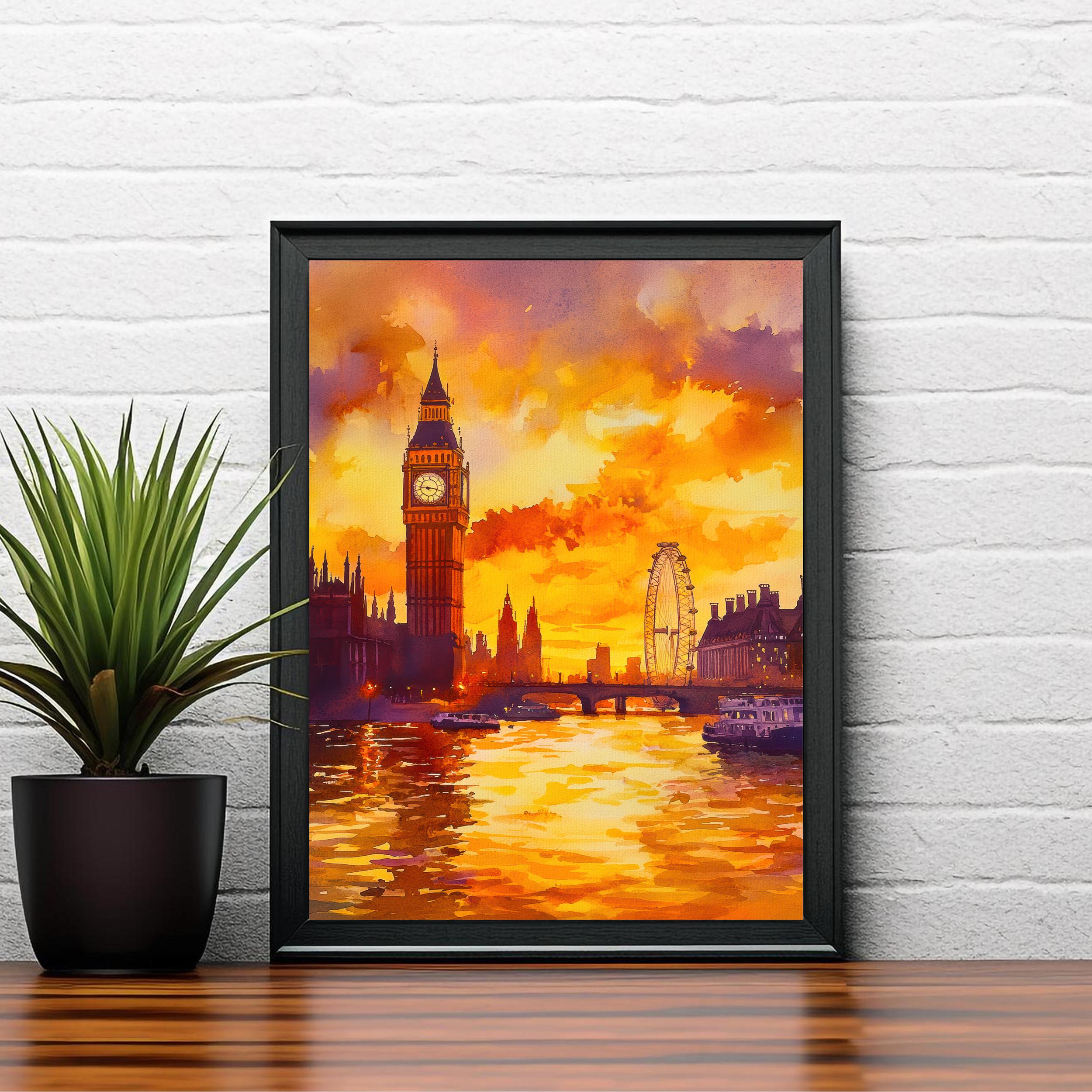 London Watercolour Painting England Wall Art City Skyline Print British Landmark Decor Travel Gift