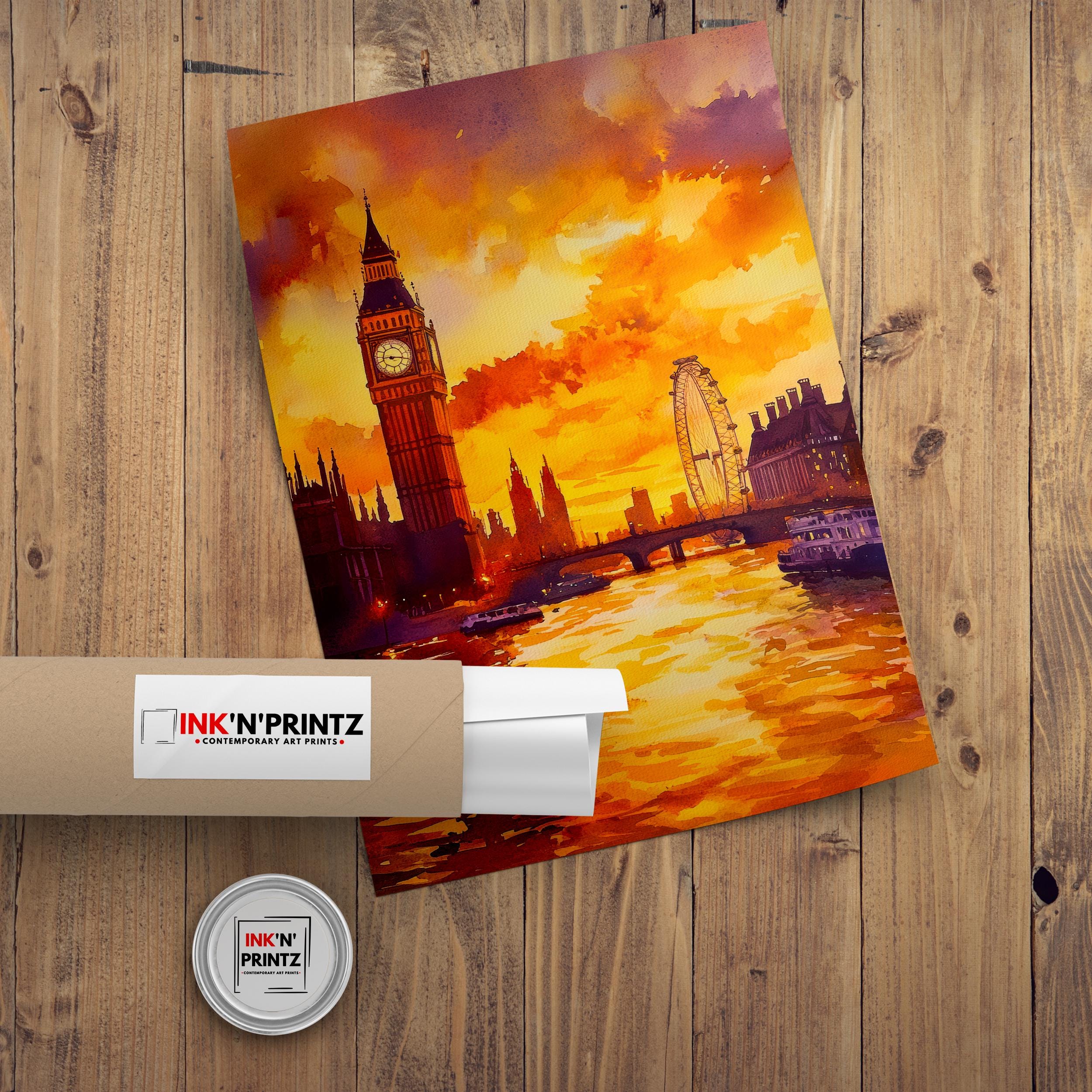 London Watercolour Painting England Wall Art City Skyline Print British Landmark Decor Travel Gift