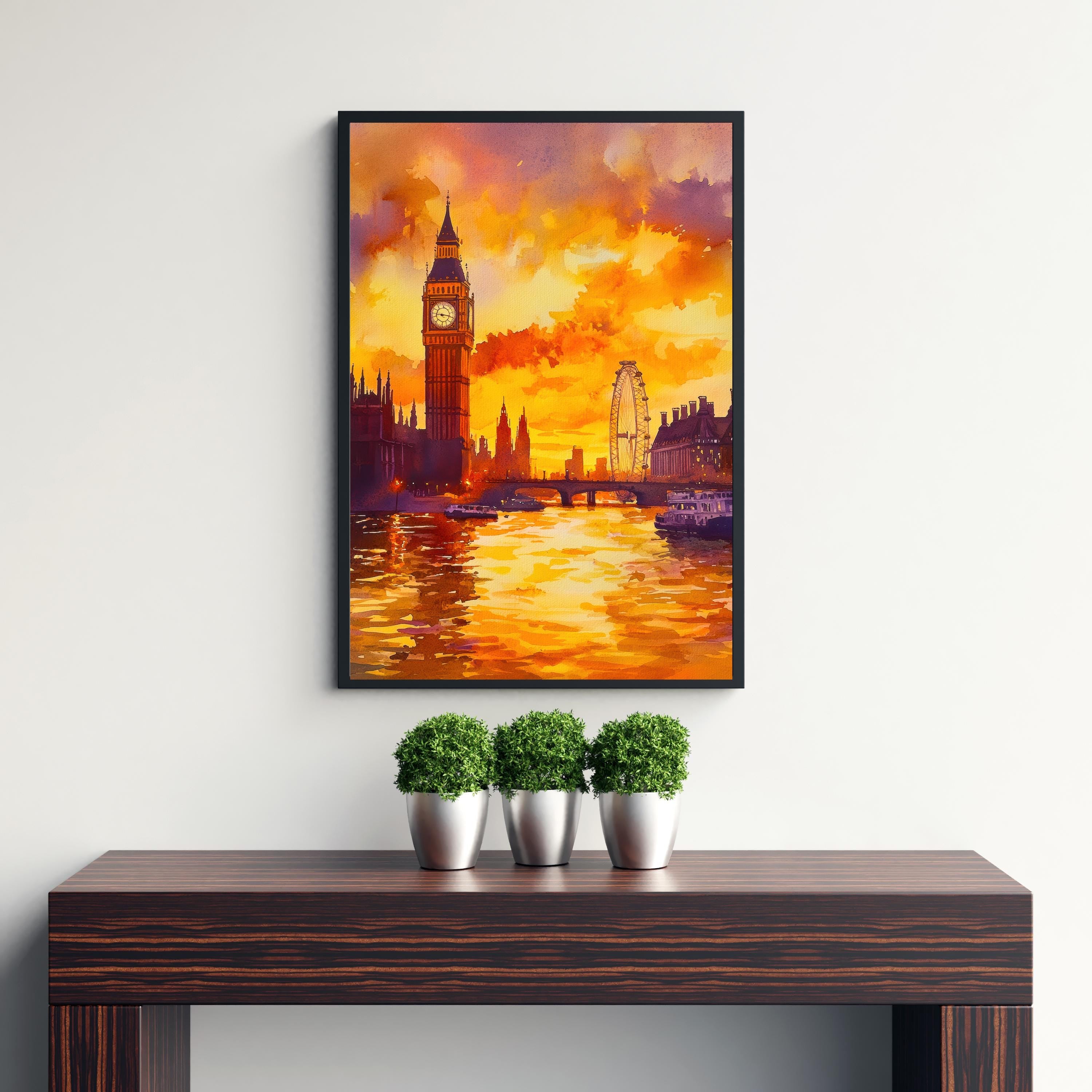 London Watercolour Painting England Wall Art City Skyline Print British Landmark Decor Travel Gift