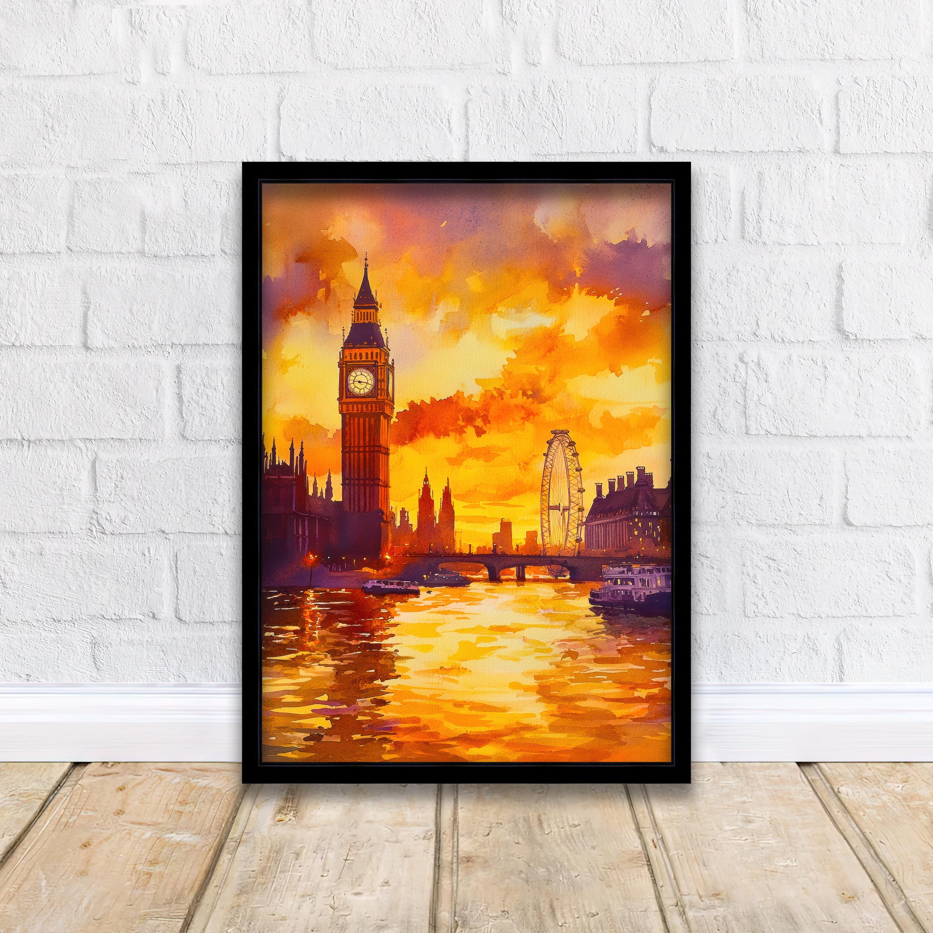London Watercolour Painting England Wall Art City Skyline Print British Landmark Decor Travel Gift