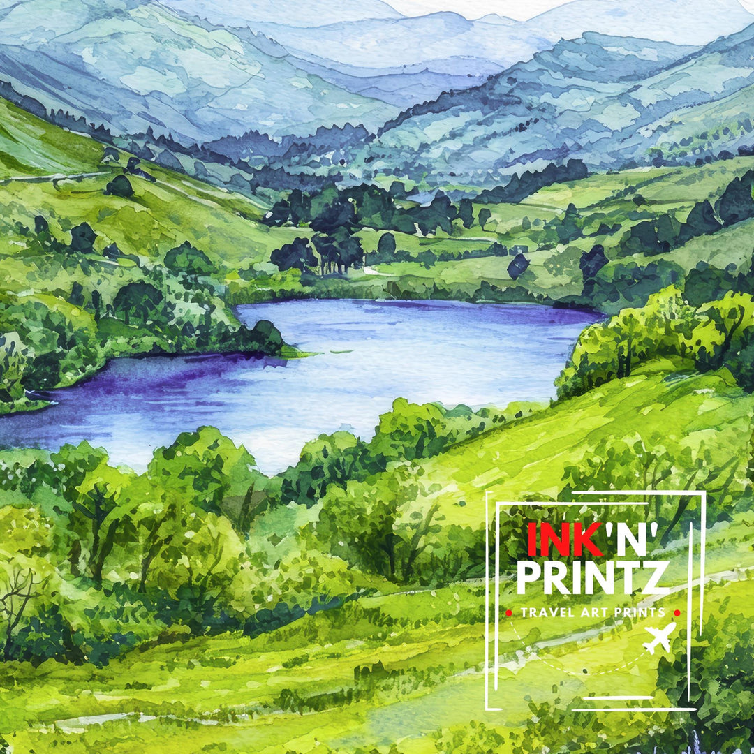 Loughrigg Lake District Travel Poster Print English Countryside Wall Art Scenic Landscape Decor Gift