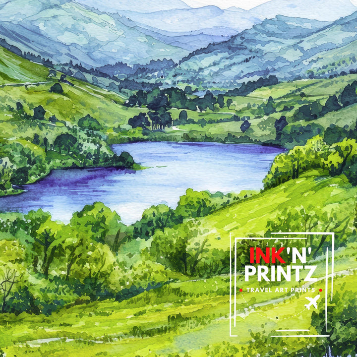 Loughrigg Lake District Travel Poster Print English Countryside Wall Art Scenic Landscape Decor Gift