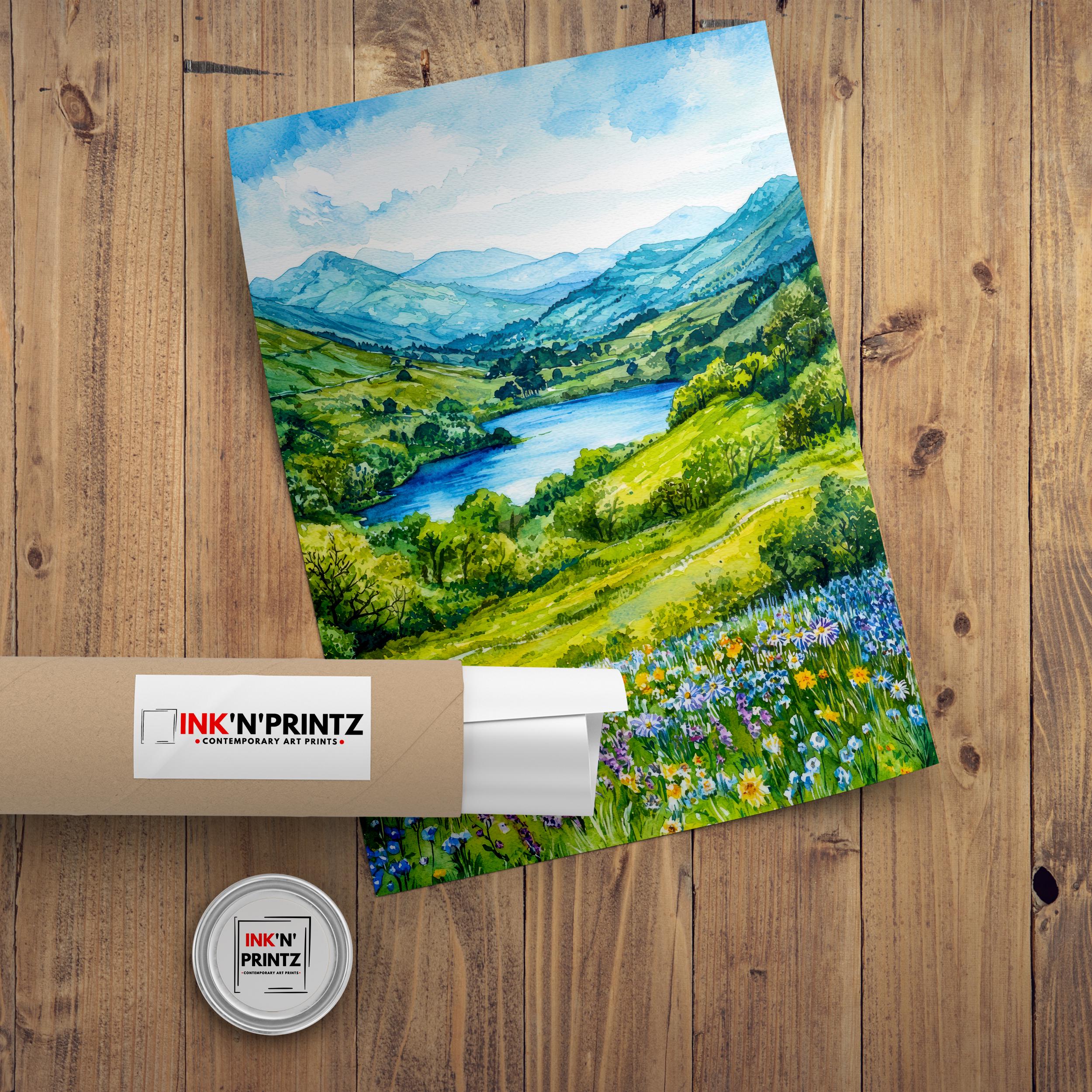 Loughrigg Lake District Travel Poster Print English Countryside Wall Art Scenic Landscape Decor Gift