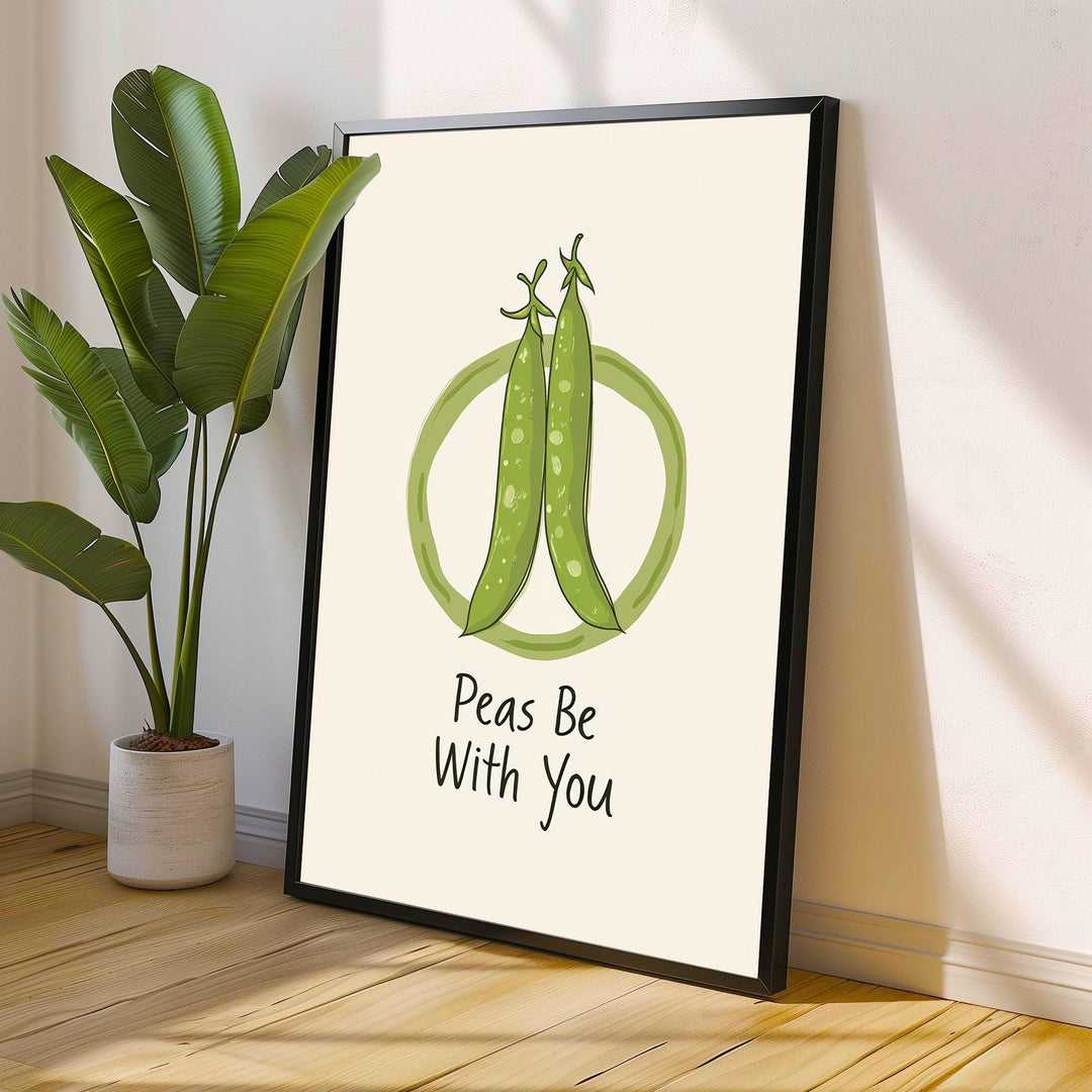 Peas Be With You Poster Funny Vegetable Kitchen Art Whimsical Food Print for Cozy Dining Decor or Cottagecore Homes
