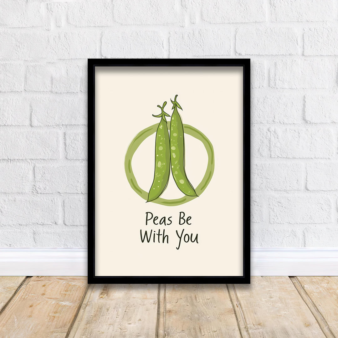 Peas Be With You Poster Funny Vegetable Kitchen Art Whimsical Food Print for Cozy Dining Decor or Cottagecore Homes
