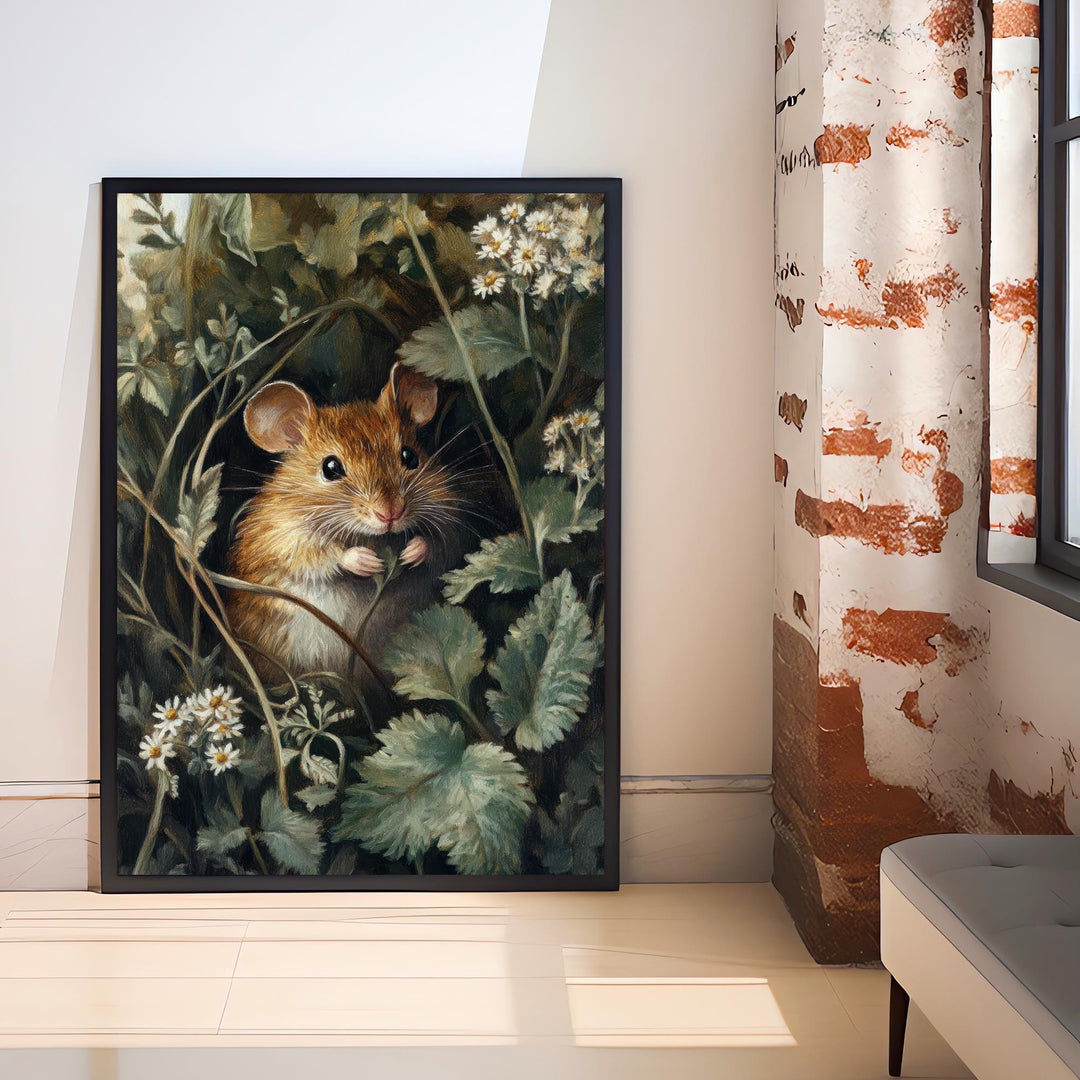 Mouse Among the Nettles Poster Cottagecore Decor Dark Academia Art Enchanted Wildlife Illustration Vintage Nature Wall Art