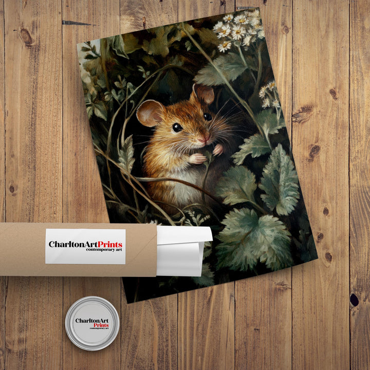 Mouse Among the Nettles Poster Cottagecore Decor Dark Academia Art Enchanted Wildlife Illustration Vintage Nature Wall Art