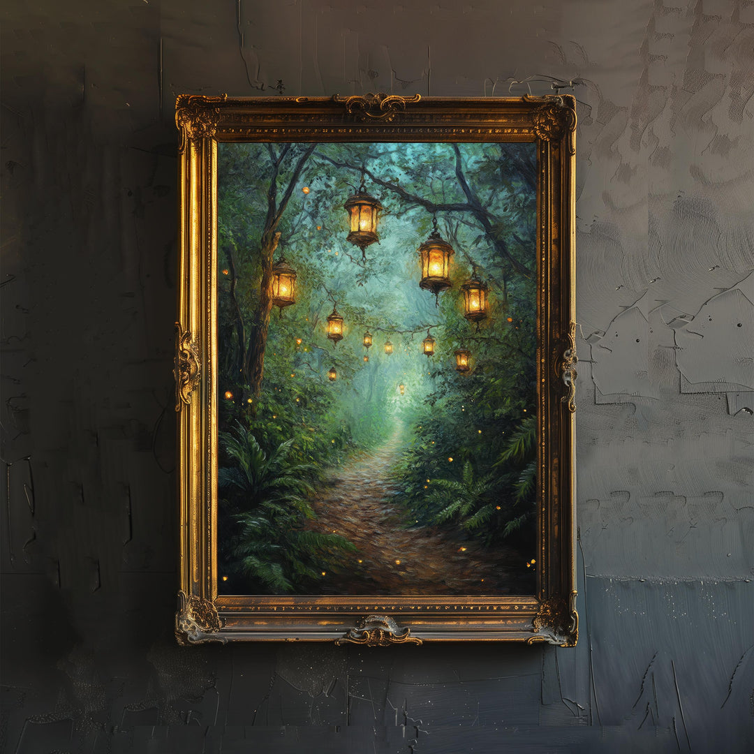 The Lantern Path Poster Cottagecore Decor Dark Academia Art Enchanted Illustration Vintage Nature Wall Art Rustic Aesthetic