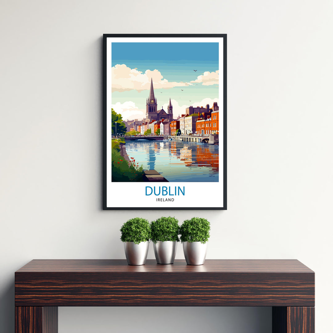 Dublin Ireland Cityscape Print Lively Temple Bar Scene Dublin Wall Art Historic Georgian Doors Illustration Irish Pub Poster Cultural Decor