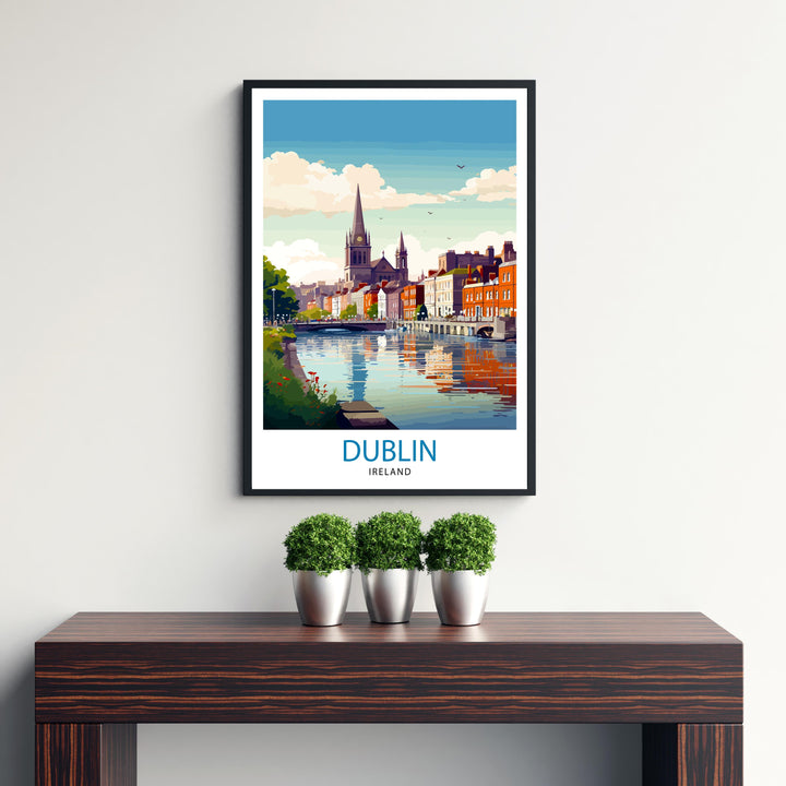 Dublin Ireland Cityscape Print Lively Temple Bar Scene Dublin Wall Art Historic Georgian Doors Illustration Irish Pub Poster Cultural Decor