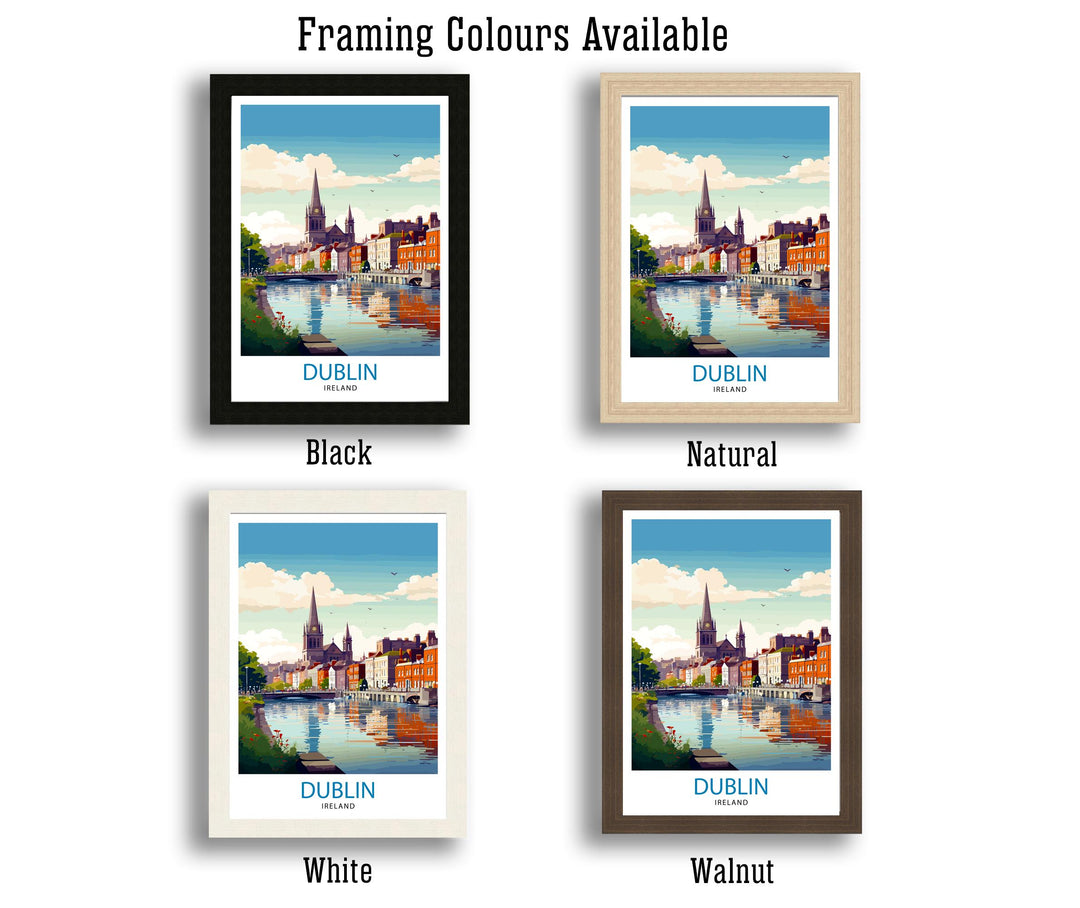 Dublin Ireland Cityscape Print Lively Temple Bar Scene Dublin Wall Art Historic Georgian Doors Illustration Irish Pub Poster Cultural Decor