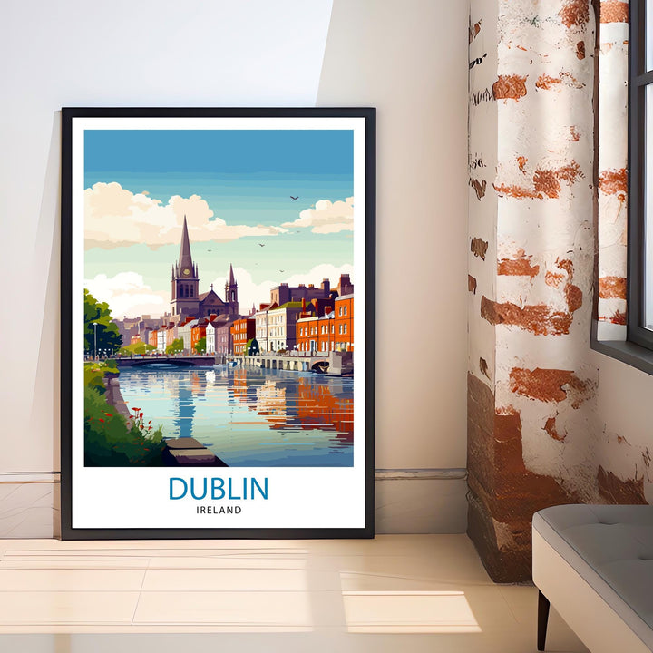 Dublin Ireland Cityscape Print Lively Temple Bar Scene Dublin Wall Art Historic Georgian Doors Illustration Irish Pub Poster Cultural Decor