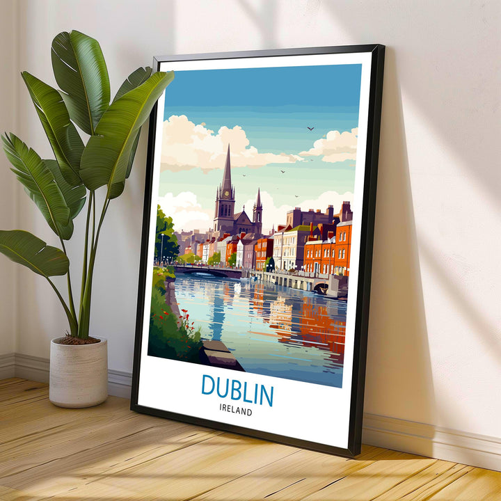 Dublin Ireland Cityscape Print Lively Temple Bar Scene Dublin Wall Art Historic Georgian Doors Illustration Irish Pub Poster Cultural Decor