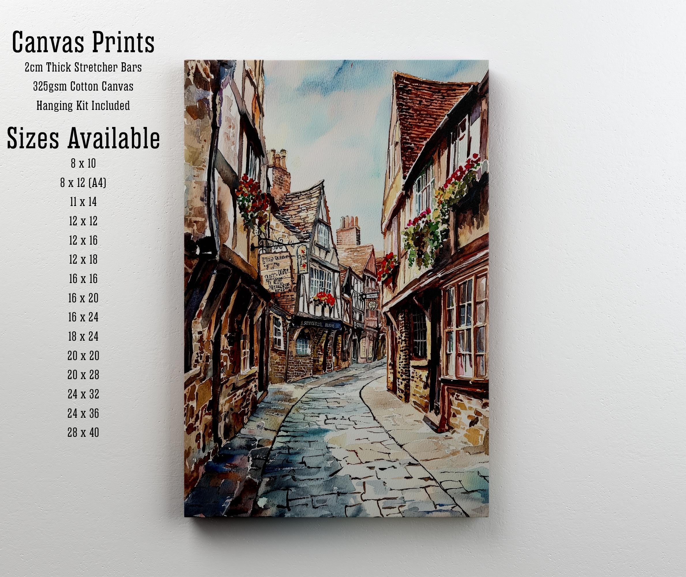 Shambles York Watercolor Painting Historic Street Art Medieval England Decor Gift for History Lovers