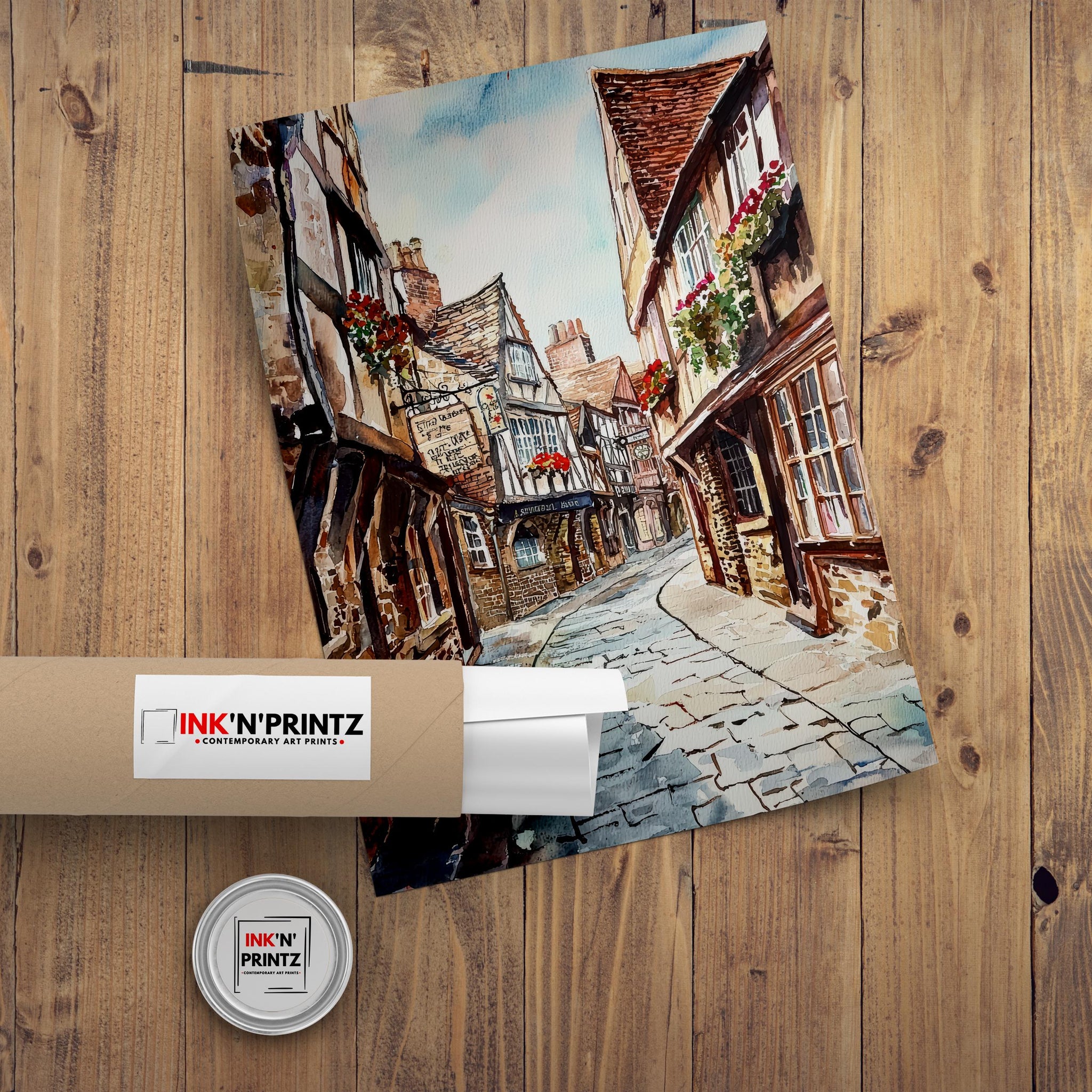 Shambles York Watercolor Painting Historic Street Art Medieval England Decor Gift for History Lovers
