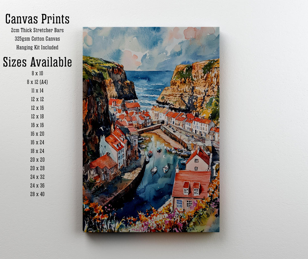 Staithes Watercolor Painting Yorkshire Coast Art Fishing Village Decor Gift for Sea Lovers