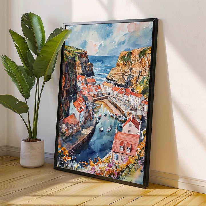 Staithes Watercolor Painting Yorkshire Coast Art Fishing Village Decor Gift for Sea Lovers