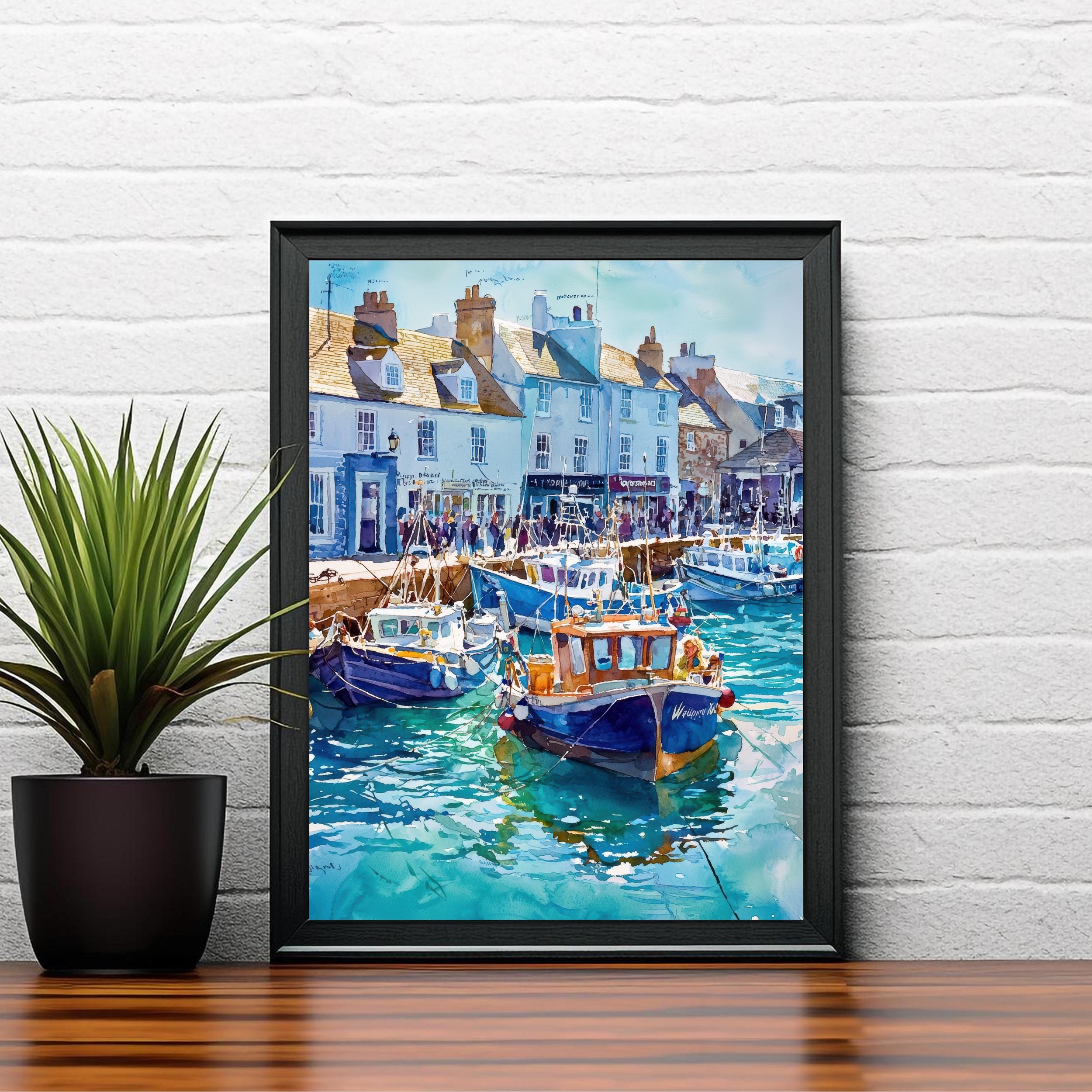 Weymouth Harbour Watercolor Painting Dorset Coast Art England Print Seaside Decor Gift for Sailors