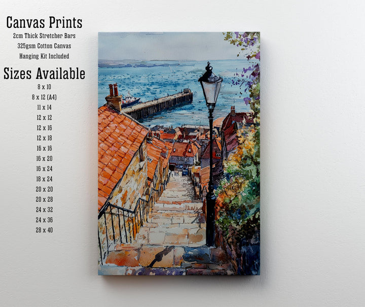 Whitby Harbour Watercolor Painting Yorkshire Coast Art Fishing Village Decor Gift for Dracula Fans