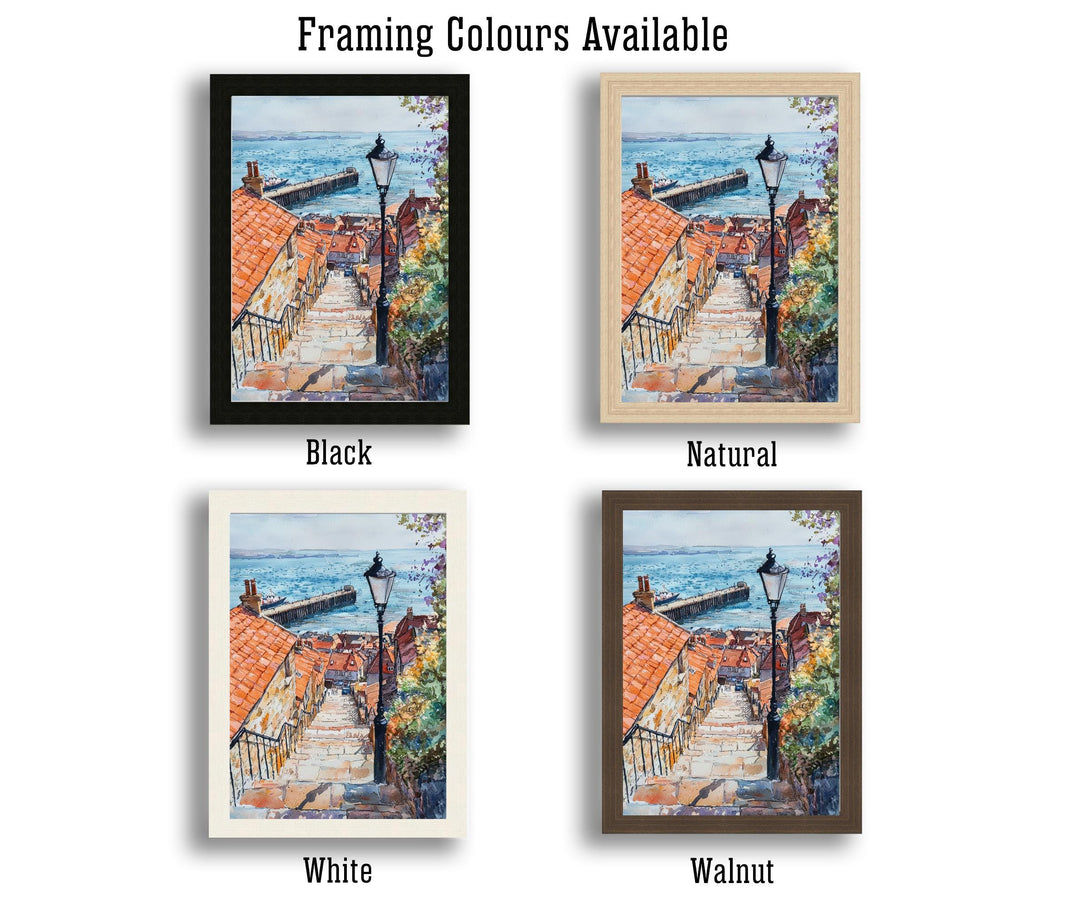 Whitby Harbour Watercolor Painting Yorkshire Coast Art Fishing Village Decor Gift for Dracula Fans