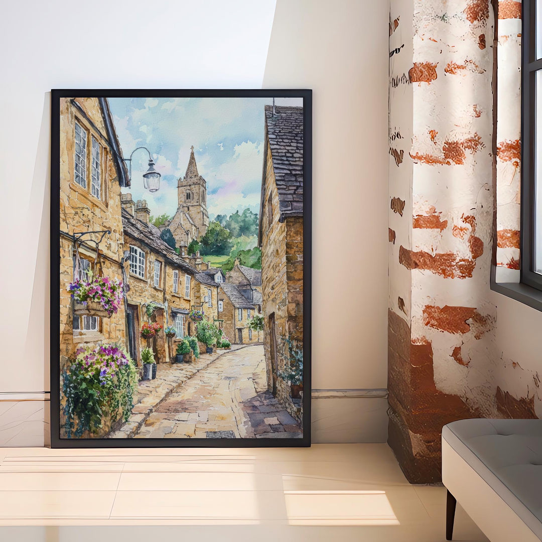 Winchcombe Watercolor Painting Cotswolds Art England Village Decor Gift for Cottagecore Lovers