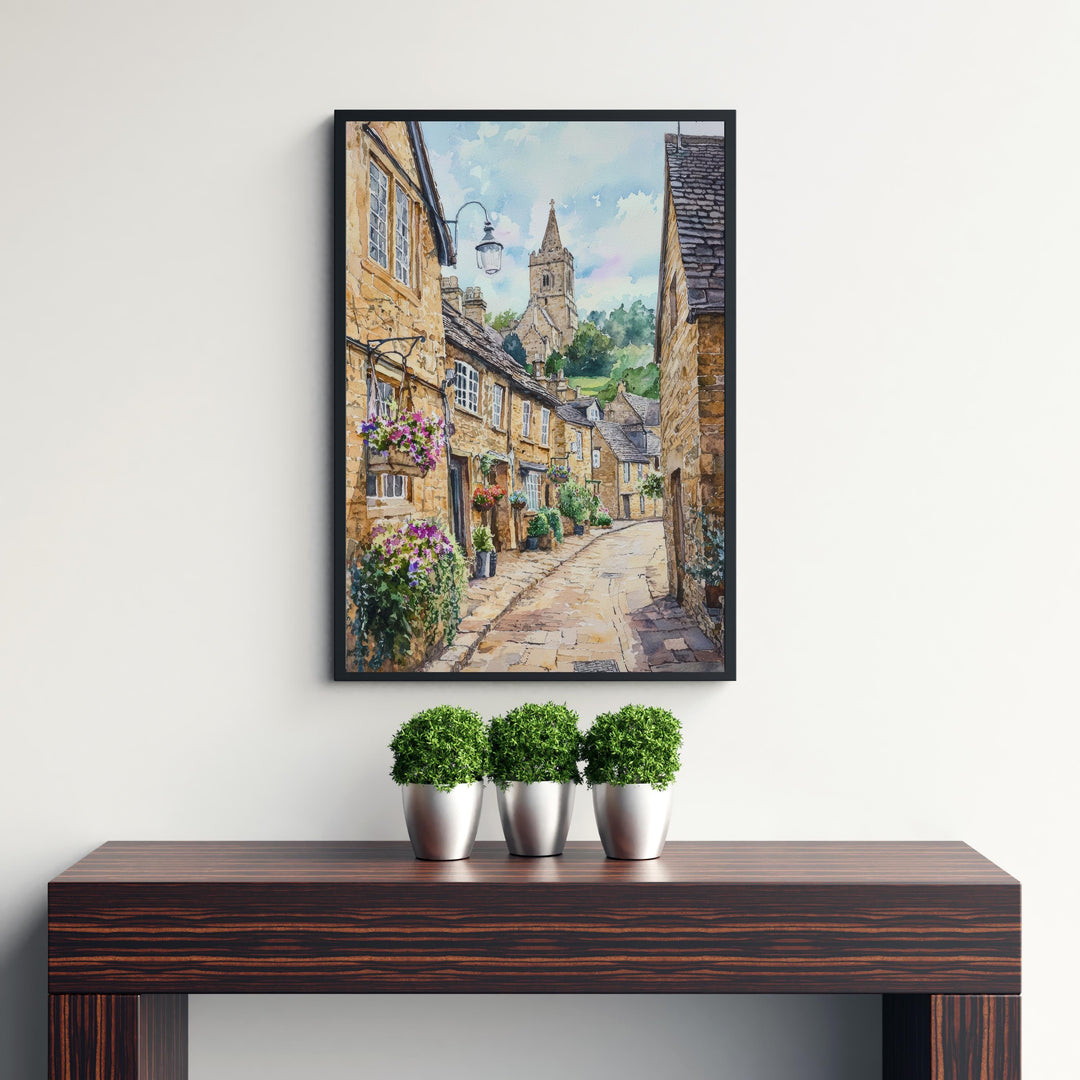 Winchcombe Watercolor Painting Cotswolds Art England Village Decor Gift for Cottagecore Lovers