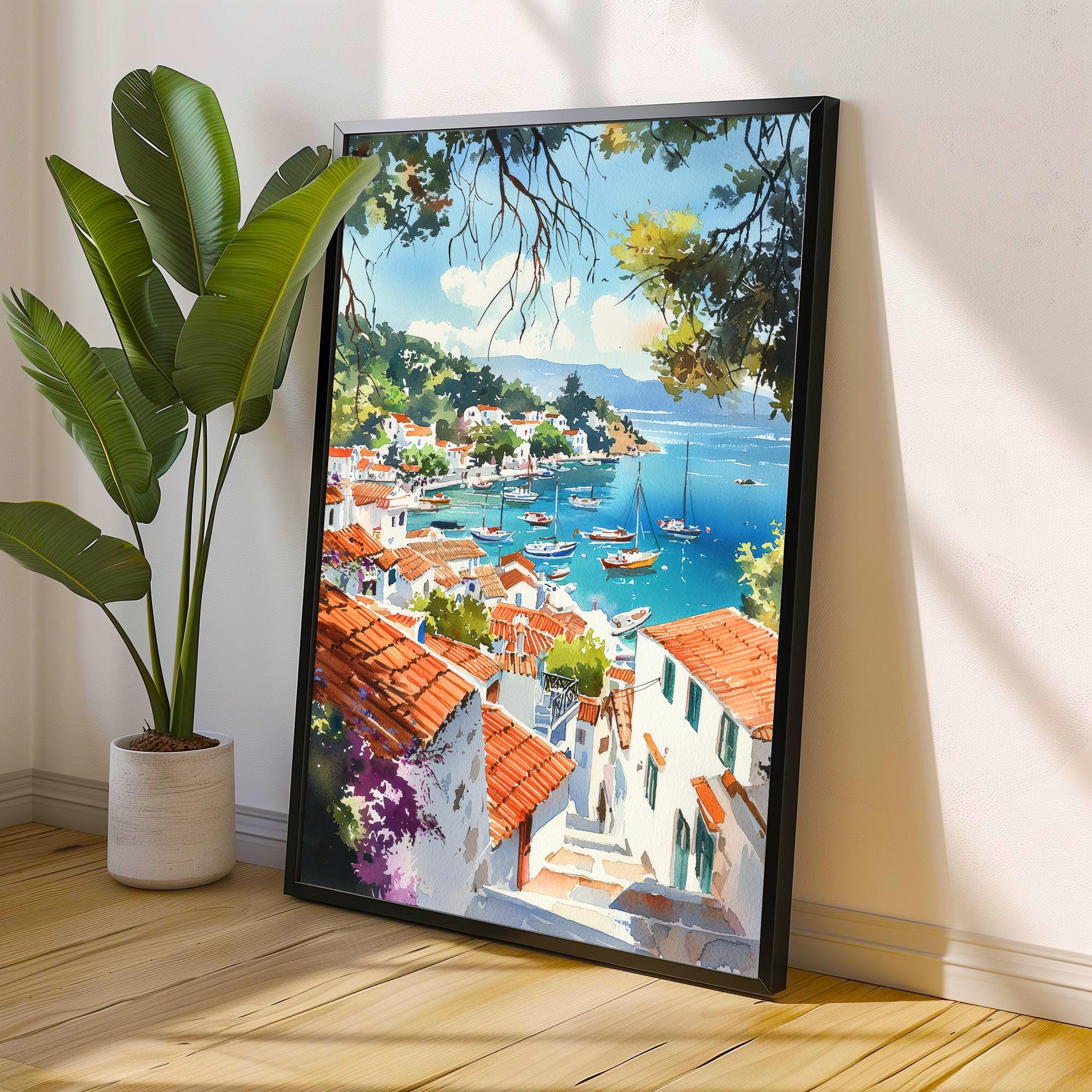 Skiathos Watercolor Painting Greek Island Art Skiathos Print Scenic Aegean Sea Decor Gift for Wanderlust Lovers