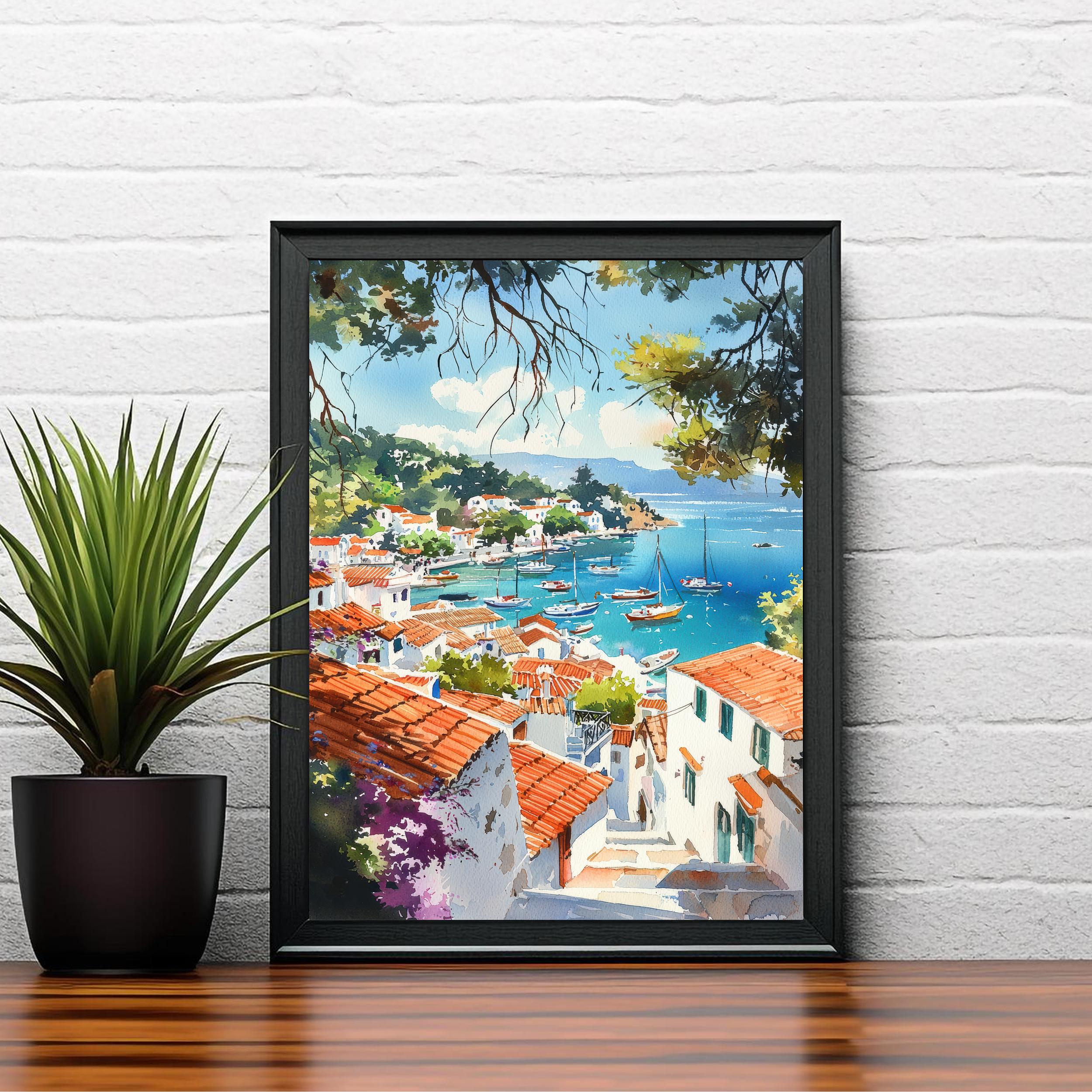Skiathos Watercolor Painting Greek Island Art Skiathos Print Scenic Aegean Sea Decor Gift for Wanderlust Lovers