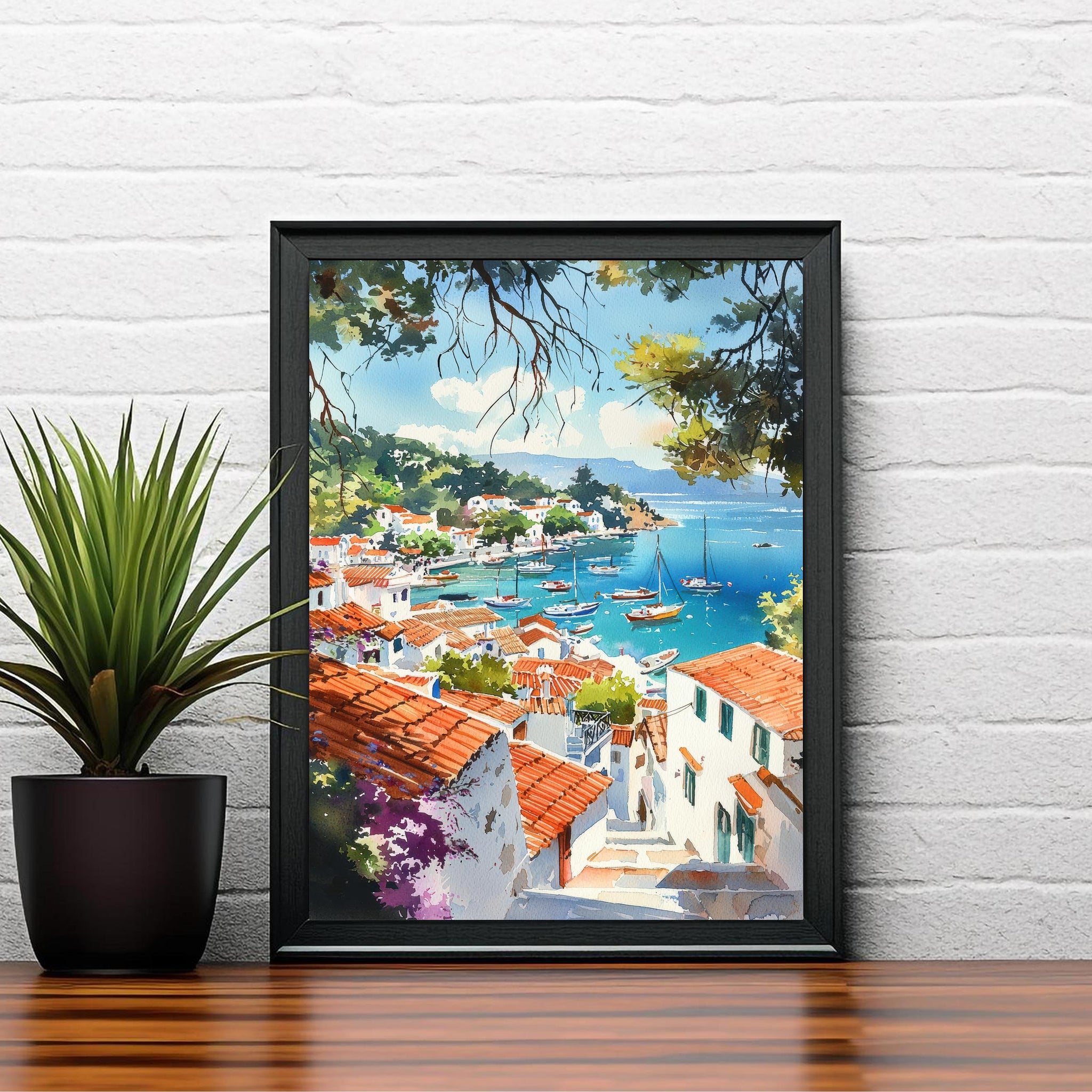 Skiathos Watercolor Painting Greek Island Art Skiathos Print Scenic Aegean Sea Decor Gift for Wanderlust Lovers