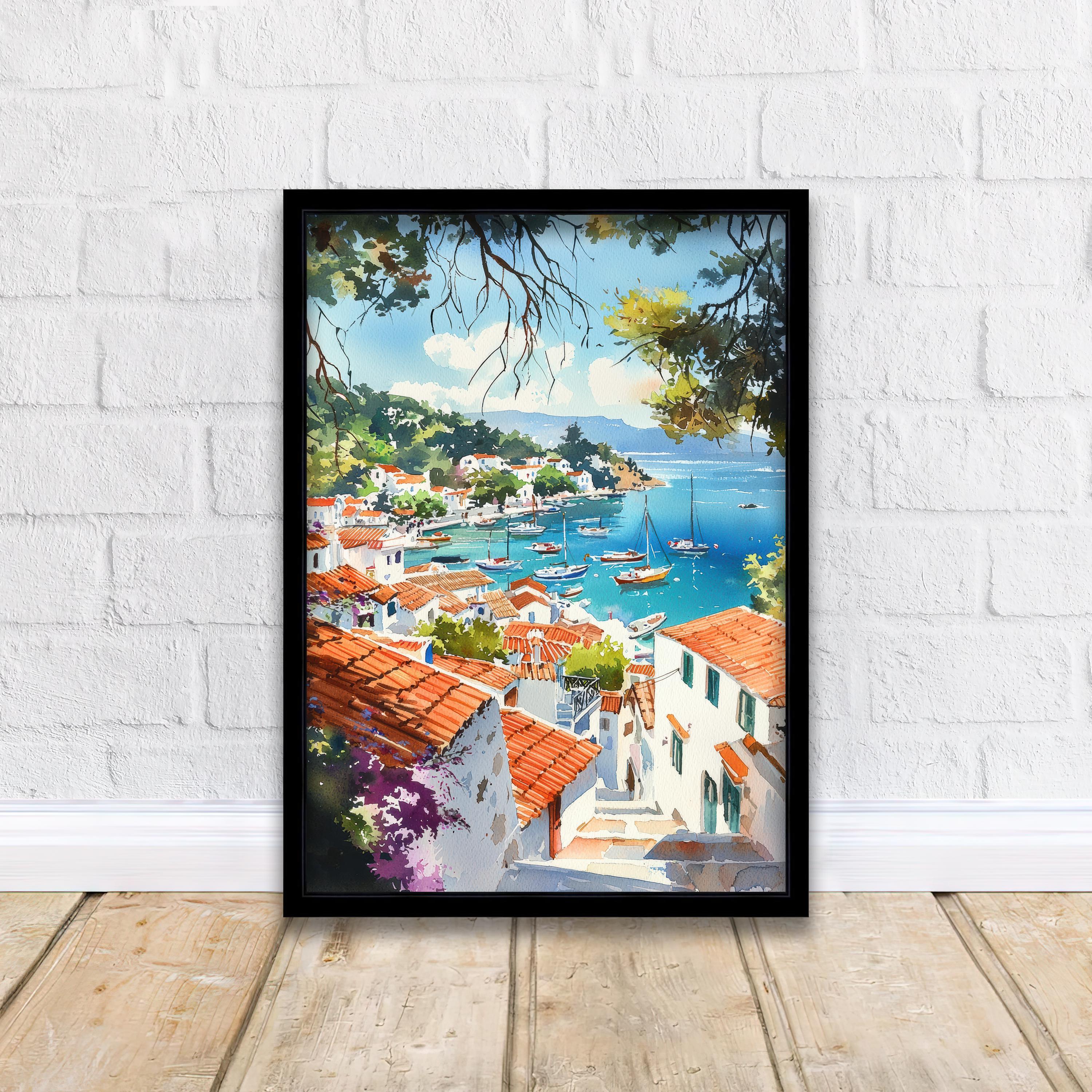 Skiathos Watercolor Painting Greek Island Art Skiathos Print Scenic Aegean Sea Decor Gift for Wanderlust Lovers