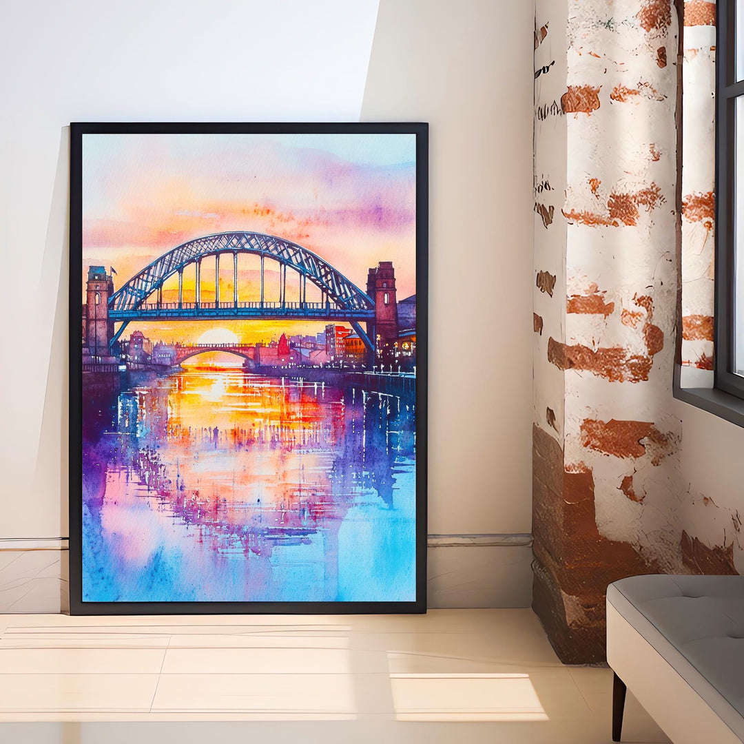 Newcastle Watercolor Painting England Wall Art Tyne Bridge Print British City Decor Travel Gift