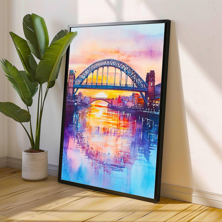 Newcastle Watercolor Painting England Wall Art Tyne Bridge Print British City Decor Travel Gift