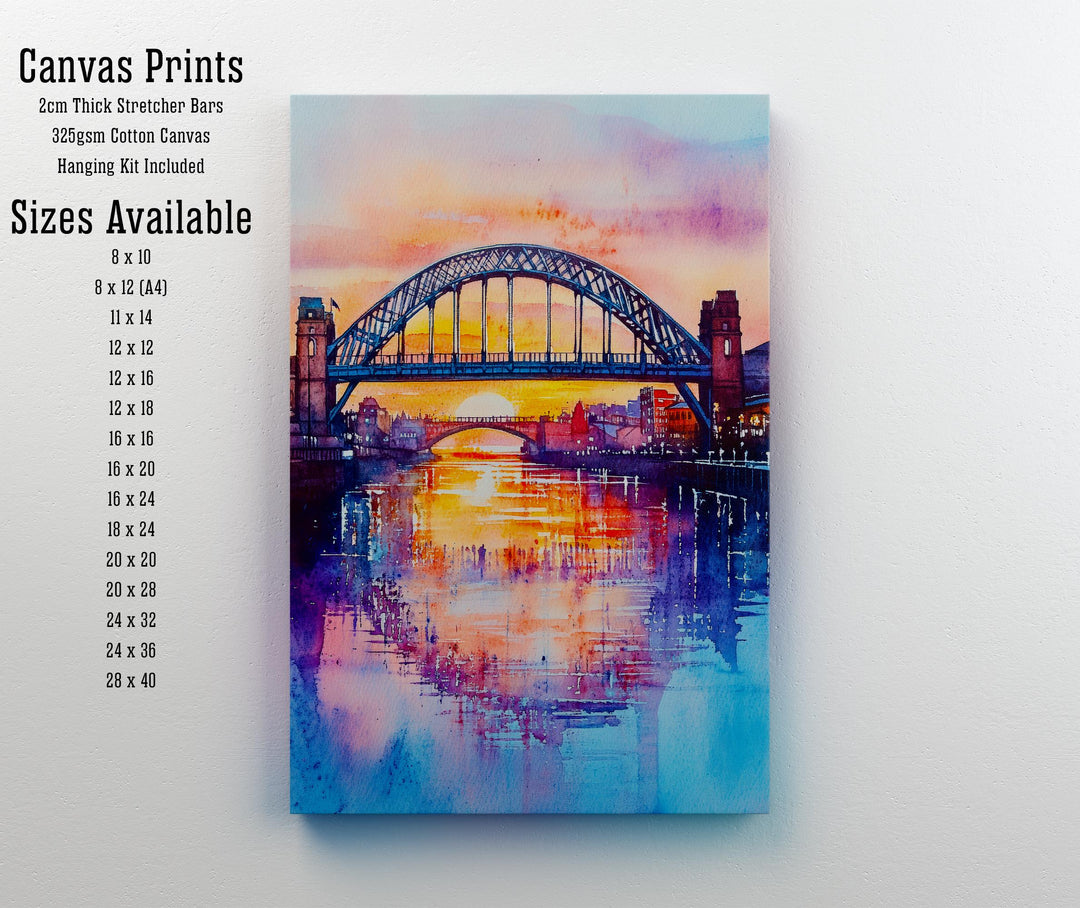 Newcastle Watercolor Painting England Wall Art Tyne Bridge Print British City Decor Travel Gift