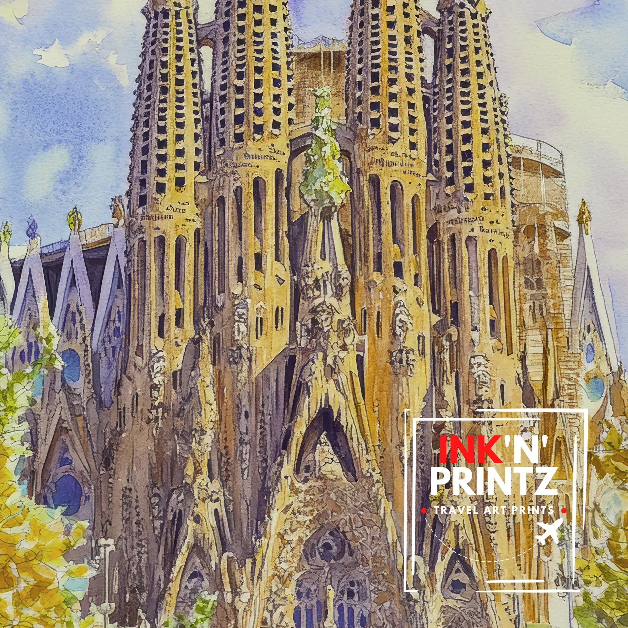Barcelona Spain Travel Poster Print Catalonia Wall Art Spanish City Decor European Architecture Gift