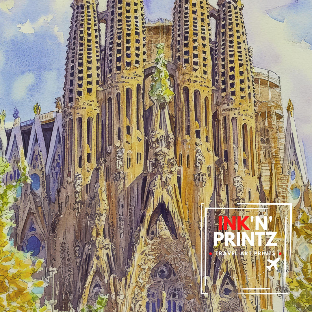Barcelona Spain Travel Poster Print Catalonia Wall Art Spanish City Decor European Architecture Gift